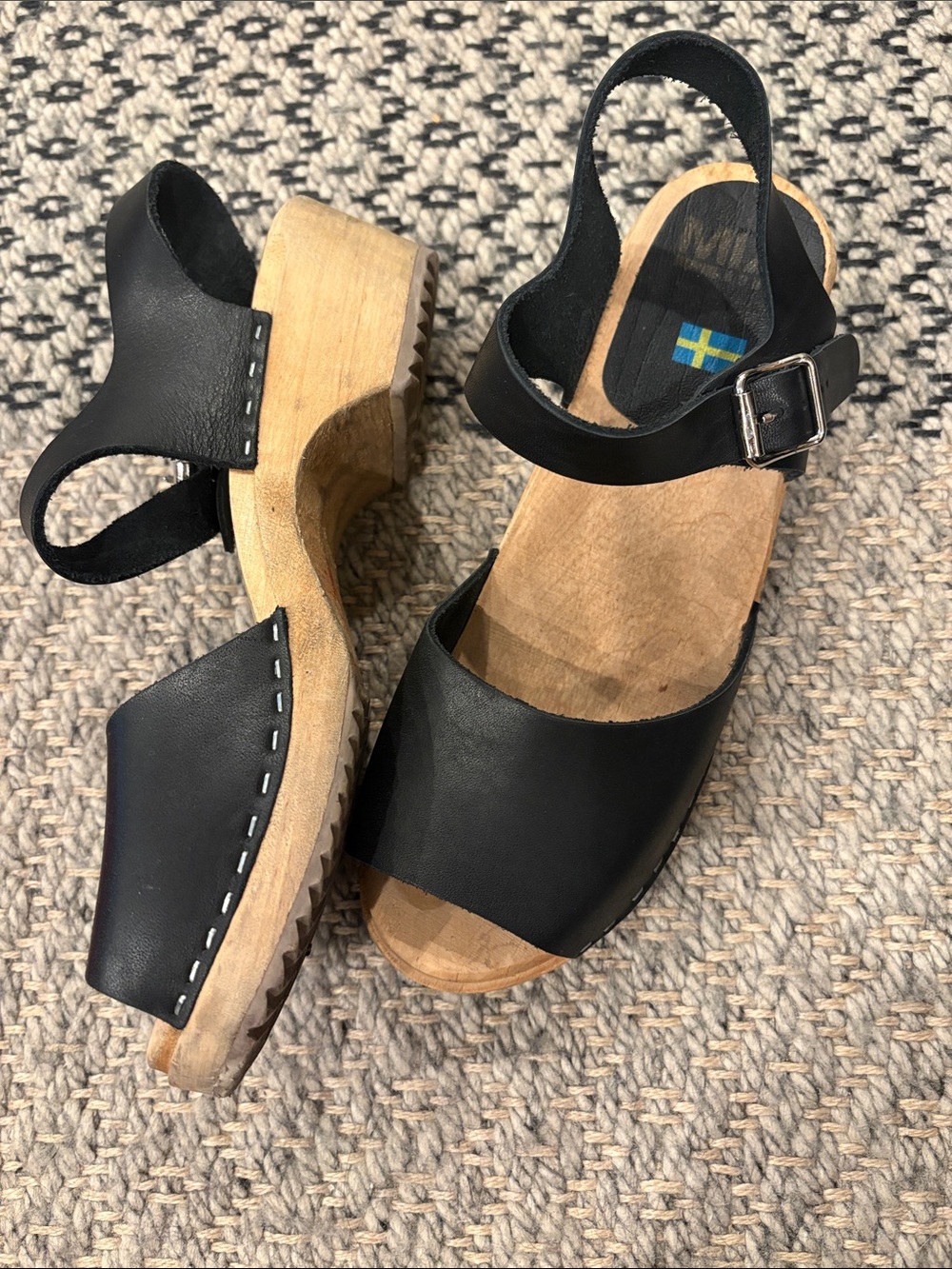 MIA Black Leather Slingback Clog Sandals with Wooden Sole euro 38